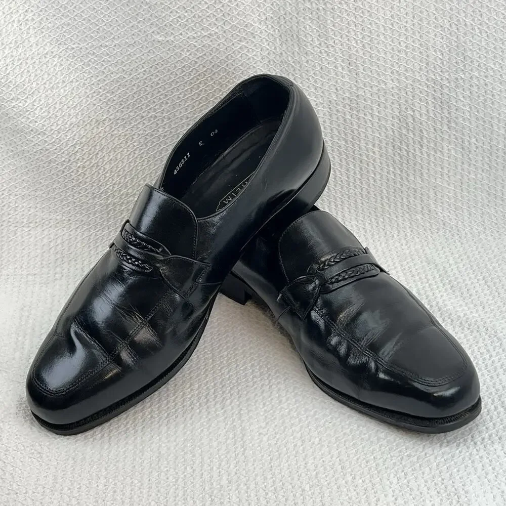Florsheim Black Leather Penny Loafers Braided Strap Mens US 13 E Dress Shoes